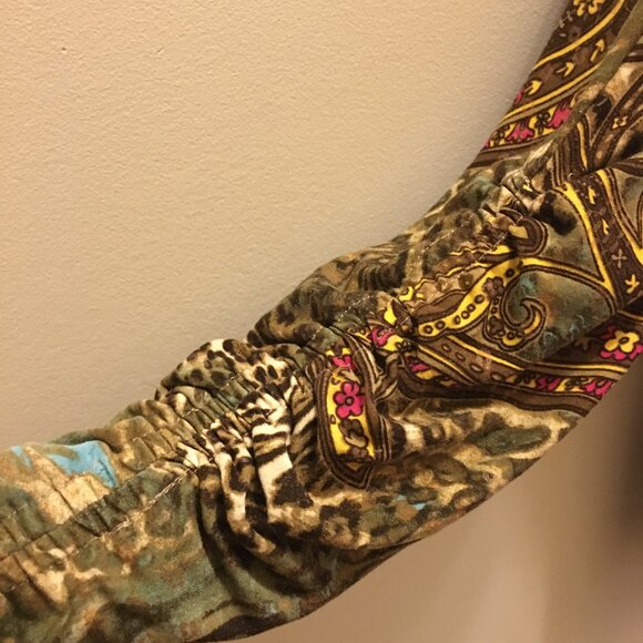 Vintage Y2K Animal Paisley Print Ruched Sleeve Button Up Top - Picture 8 of 16